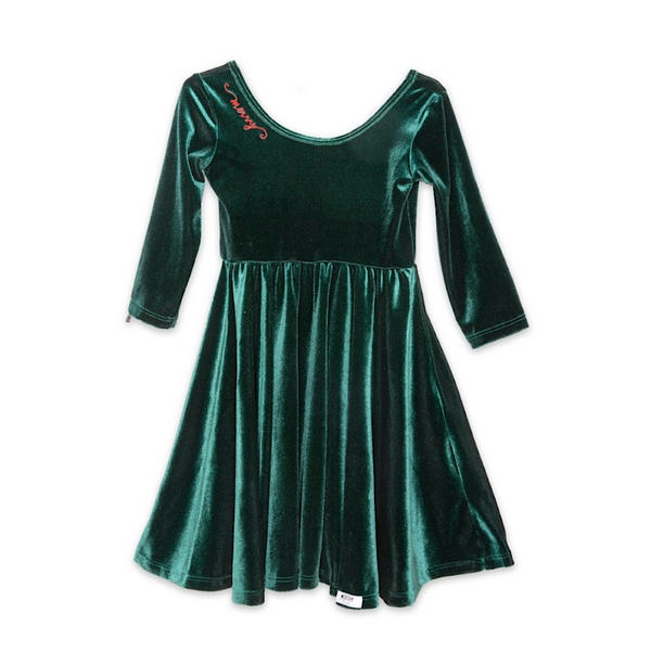 Worthy Threads Little Girl's & Girl's Merry Velvet Twirly Dress - Green