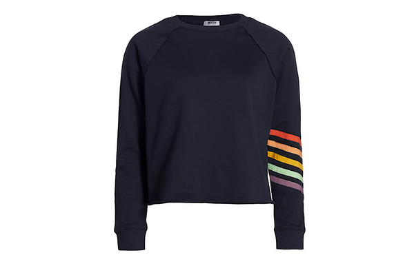 Adult Navy Cropped Sweatshirt with Rainbow Stripes Worthy Threads