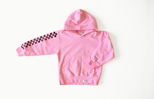 Kids hand dyed hoodie in pink checkerboard: matching loungewear sets