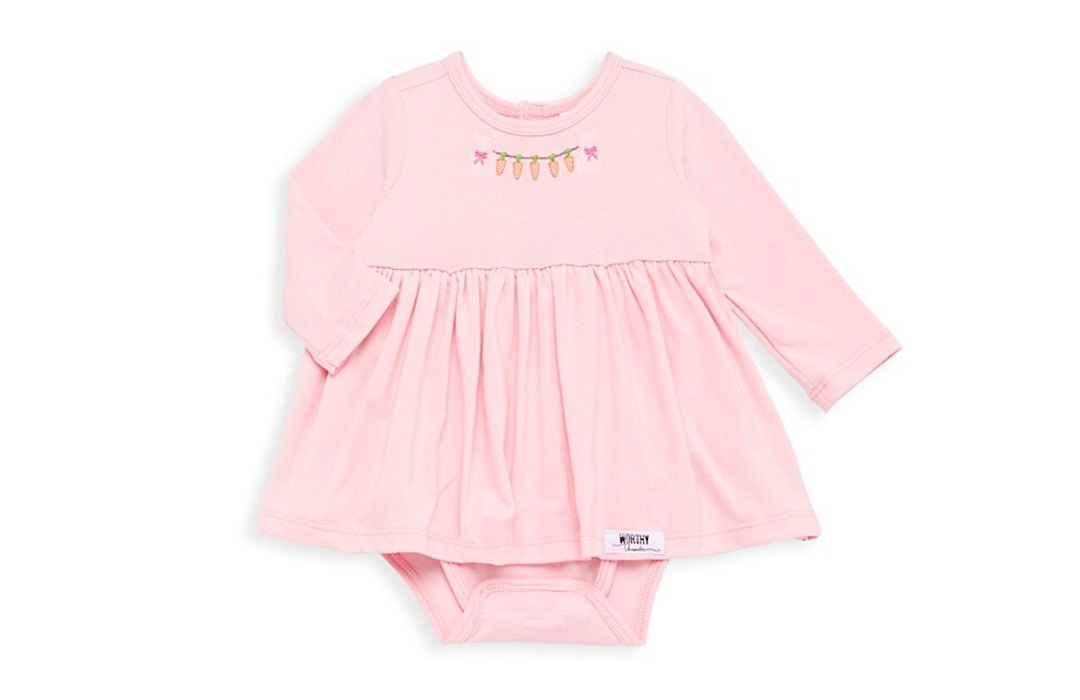 Baby bubble romper in pink with Easter embroidery