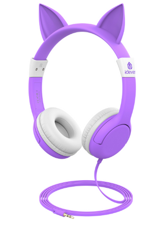 Pic of purple toddler ear phones: product recommended in Spring Break Gift guide by Worthy Threads, brand for unique toddler clothes.