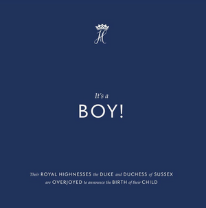 White text on navy background reads It’s a BOY!