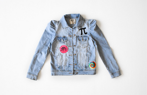 Adult puff sleeve denim jacket with patches