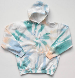Adult tie dye hoodie sweatshirt in sea glass colors.