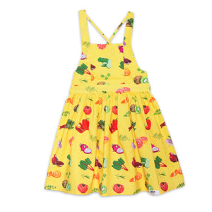 Girls tie back dress in summery vegetable print