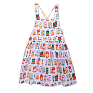 Girls tie back dress in retro soda bottle print