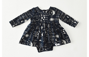 Baby bubble romper in STEM print: math and science themed clothing for girls