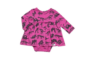 Baby bubble romper in hot pink dinosaur print