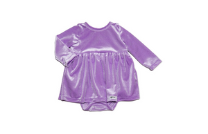 Baby bubble romper in lavender stretch velvet