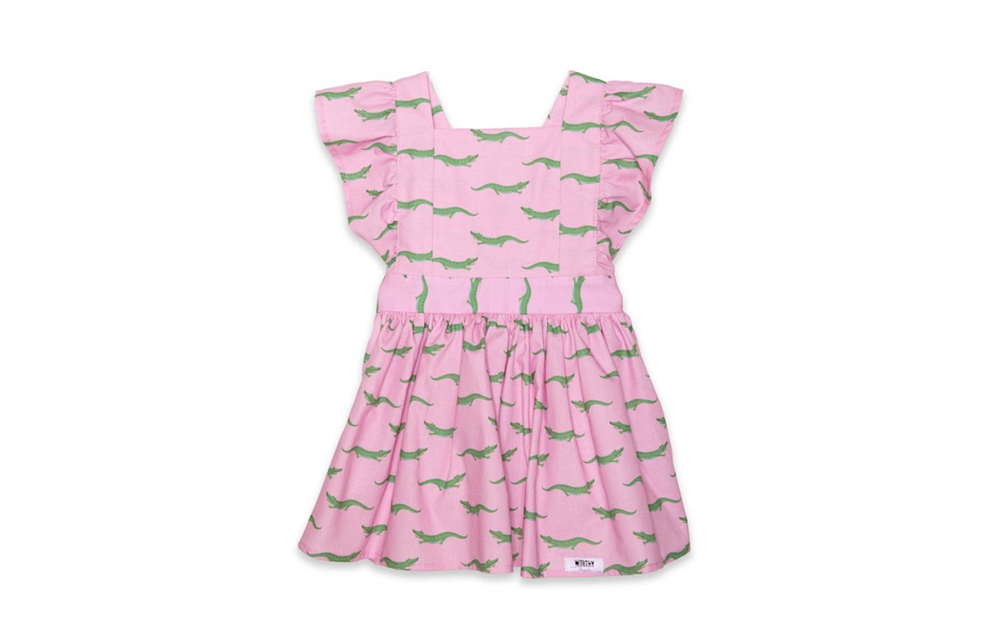 Girls Vintage Inspired dress in pink crocodile print