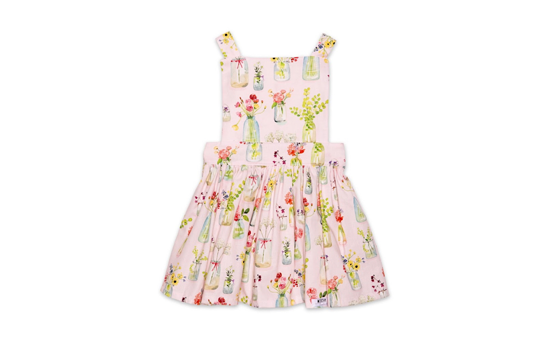 Girls pink pinafore dress in plants print