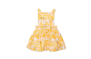 Baby and toddler pinafore dress in bananas, back view