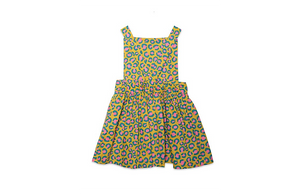 Girls pinafore dress in cheetah print, back view