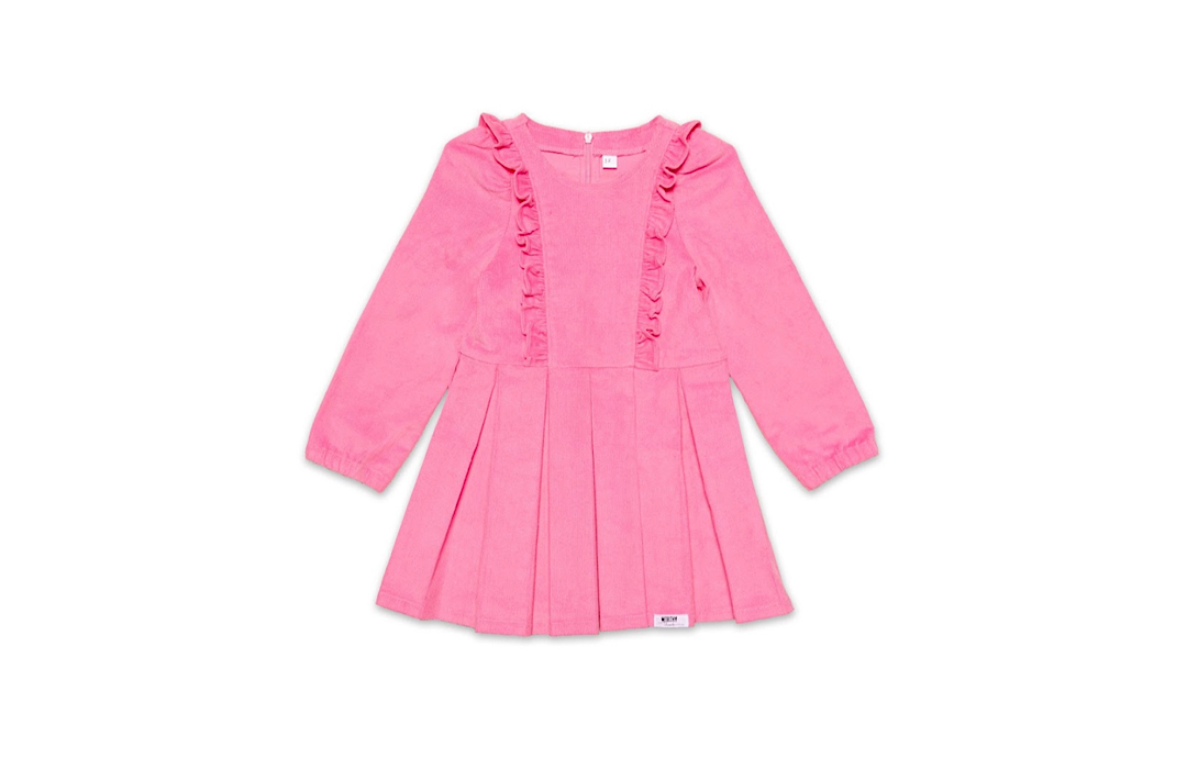 Pink ruffle dress for girls in corduroy 