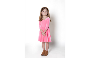 Girls twirly dress in pink candy velvet