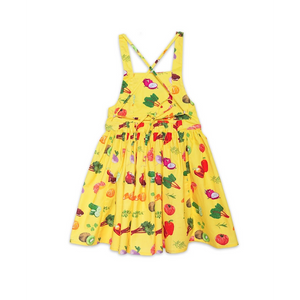 Girls summer dress with Tie back in farmers market print, back view