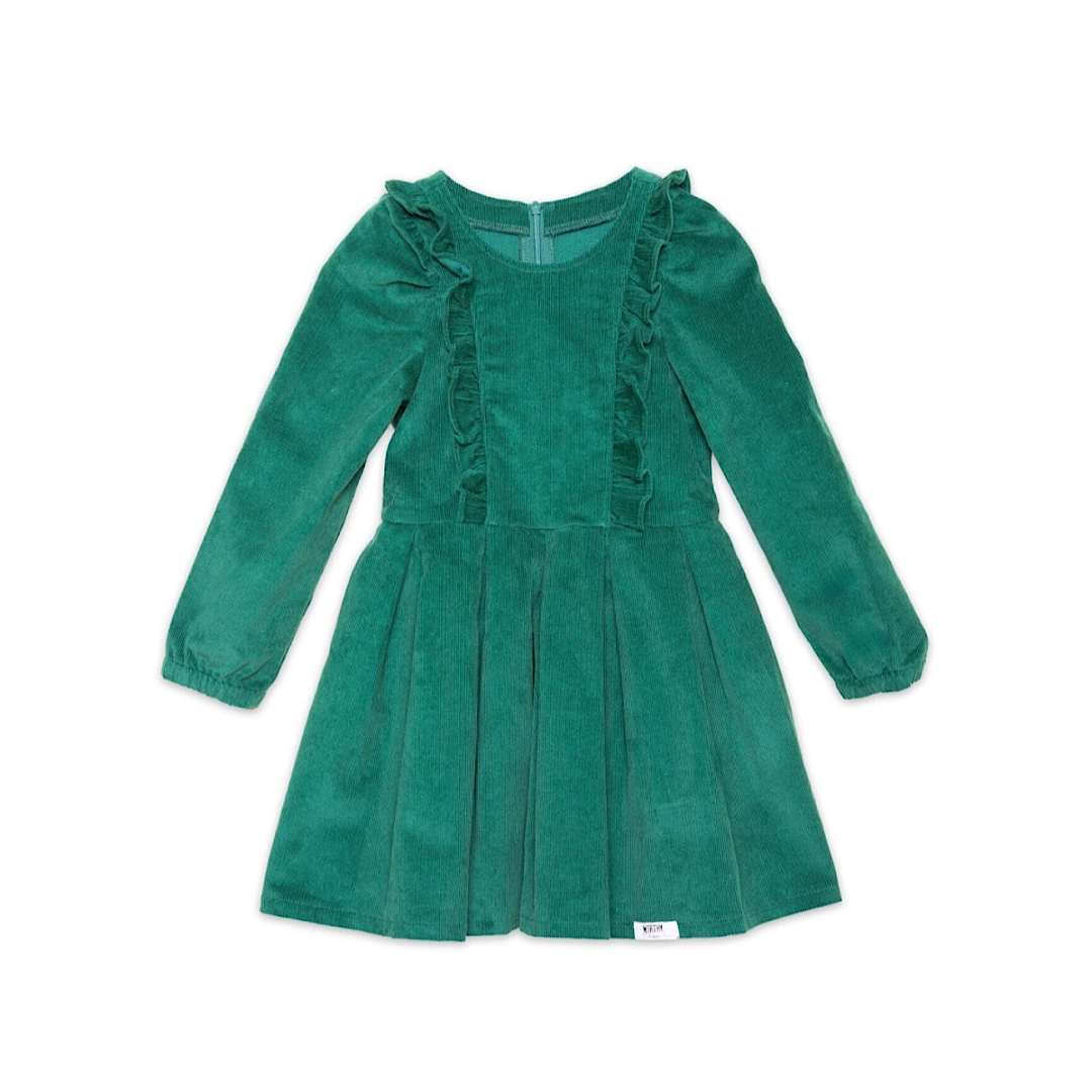 Long Sleeve Ruffle Dress in Green Corduroy 7Y Long Sleeve Ruffle Dress in Green Corduroy 7Y