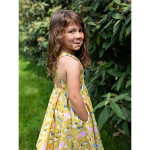 Girls cross back dress with pockets in funky dogs print