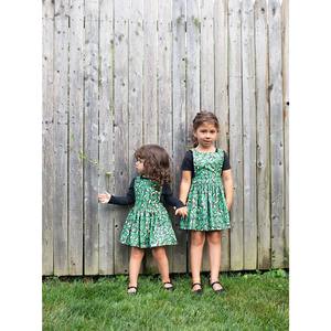 Matching sister outfits: girls pinafore dress in herbs