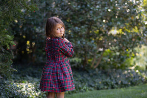 Girls long sleeve ruffle dress in holiday plaid