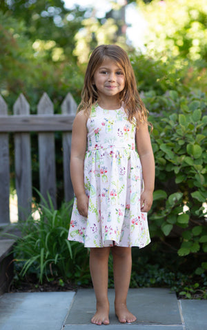 Girls summer dress with cross back and pockets