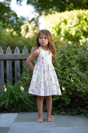 Girls summer dress with cross back and pockets