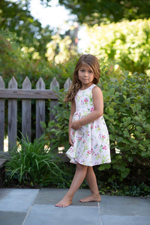 Girls cross back dress in pink flowers