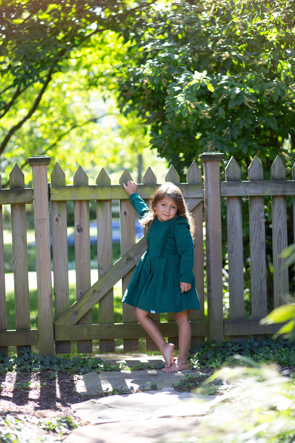 Long Sleeve Ruffle Dress in Green Corduroy 6y Long Sleeve Ruffle Dress in Green Corduroy 6y