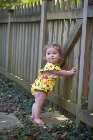 Baby bubble romper in farmers market print