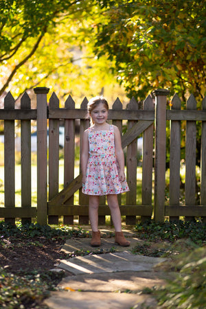 Model in birthday dress pinafore