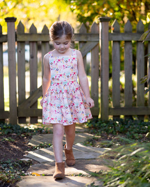 Model in pink birthday dress