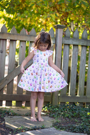 Girls pink racer back dress with Boba tea print