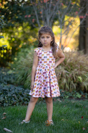 Girls pink summer dress in retro print