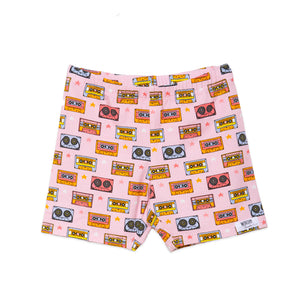 Girls biker shorts in retro pink print