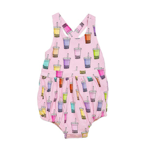 Baby bubble romper in funky Boba print