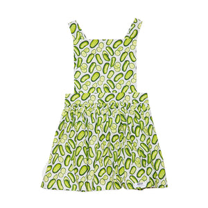 Girls summer dress pinafore style in funky green pickles print