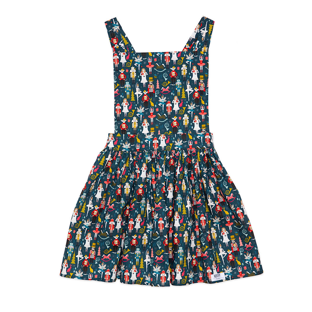 Girls Christmas dress pinafore style in Nutcracker print