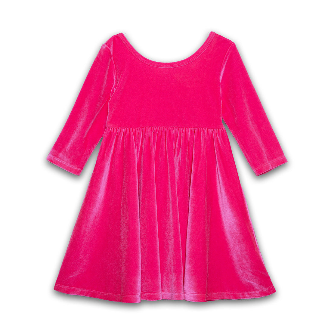 Twirly Dress in Hot Pink Stretch Velvet - USA MADE 8y Twirly Dress in Hot Pink Stretch Velvet - USA MADE 8y