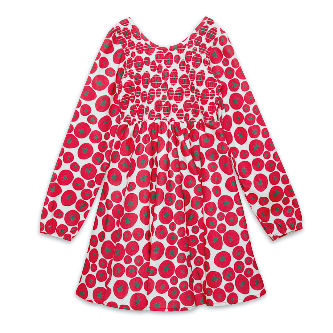 Girls Ruched Dress in Tomato 2y