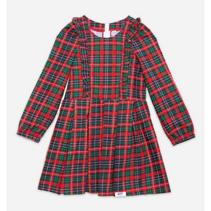 Girls long sleeve ruffle dress in christmas plaid