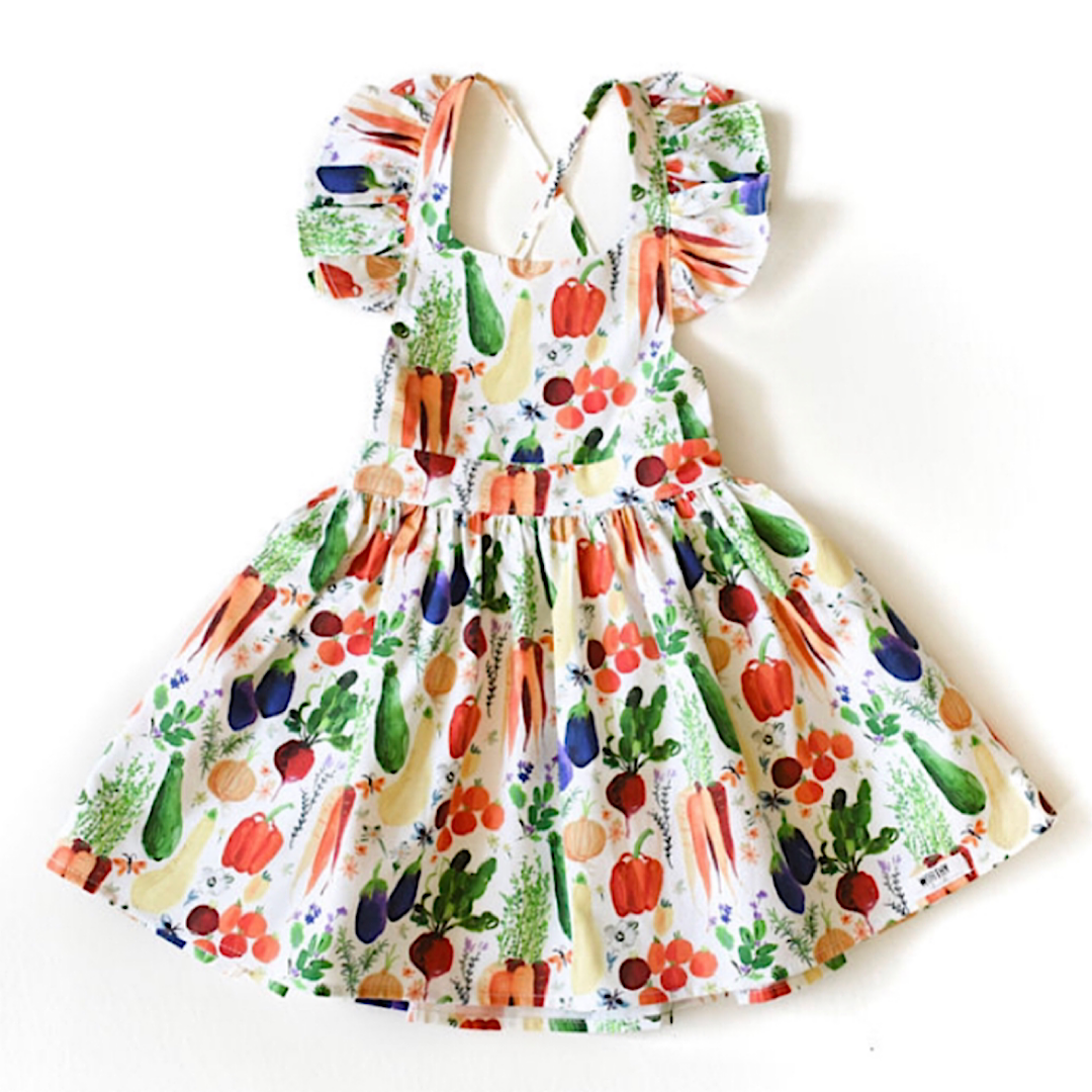 Veggie Ruffles Girls Ruffle Sleeve Dress in Gourmet Food - Worthy Threads