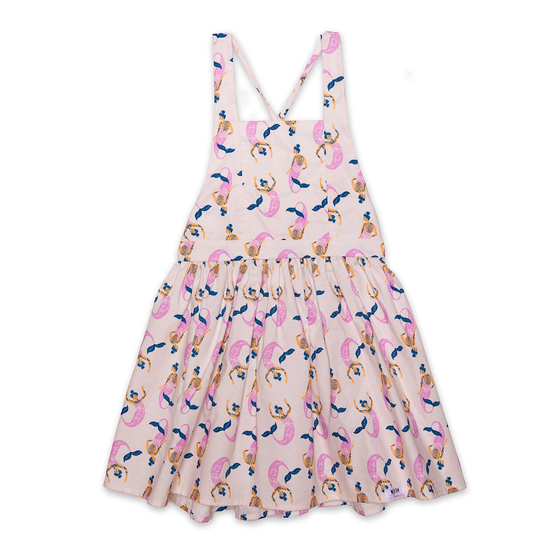 Girls tie back dress in mermaid print, hipster kids clothing
