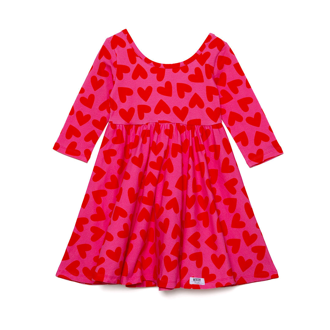 Girls twirly dress in Valentine’s Day hearts