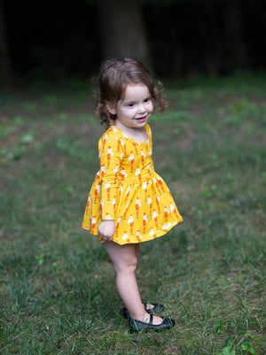 Baby Toddler Christmas outfit- holiday bubble romper in yellow Santa Claus print