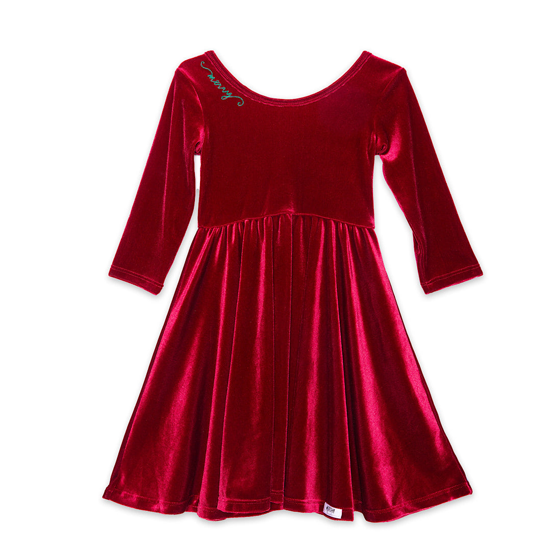 Holiday Twirly Dress in Burgundy Velvet 5y Holiday Twirly Dress in Burgundy Velvet 5y
