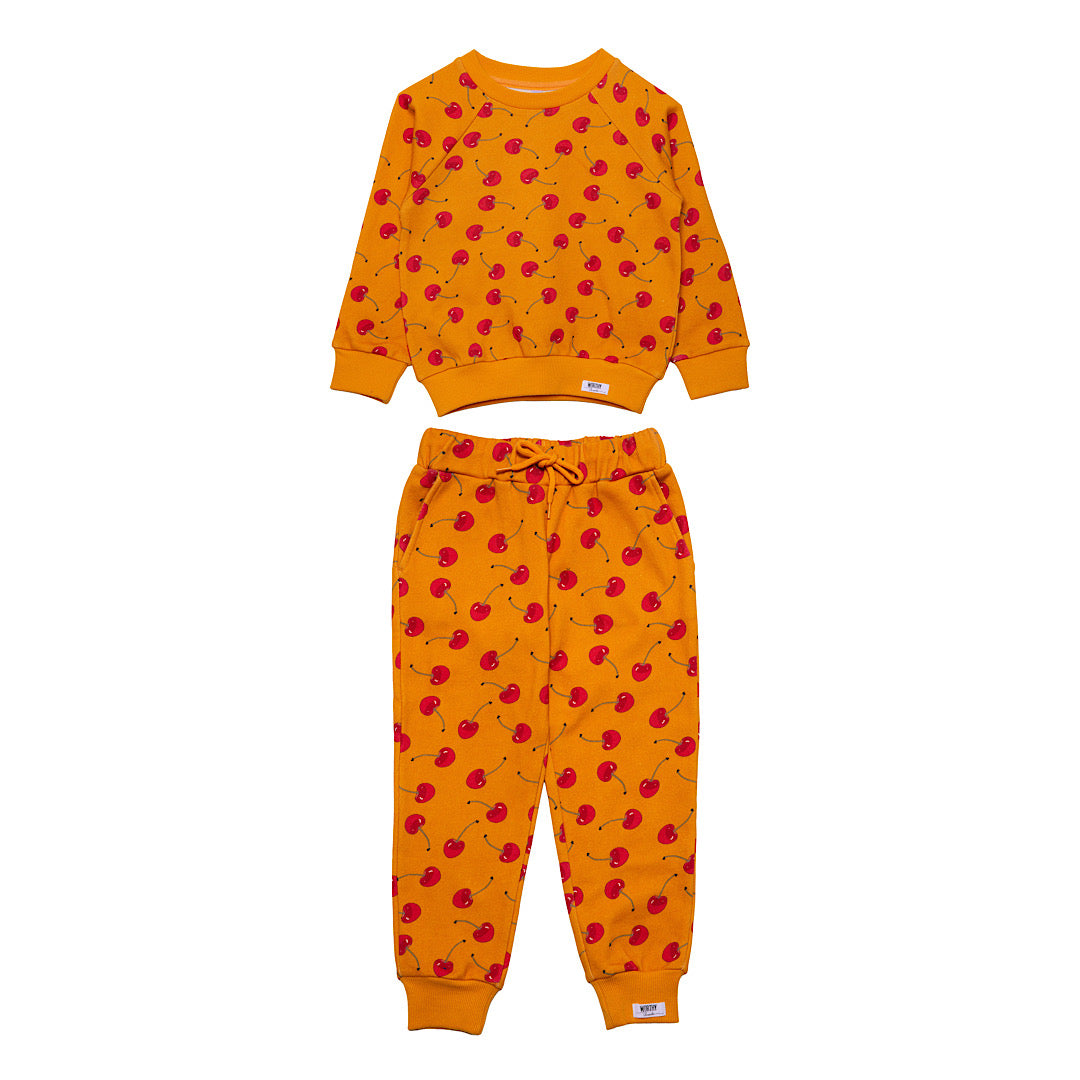 Loungewear set in Cherries- Raglan sweatshirt and joggers with drawstring