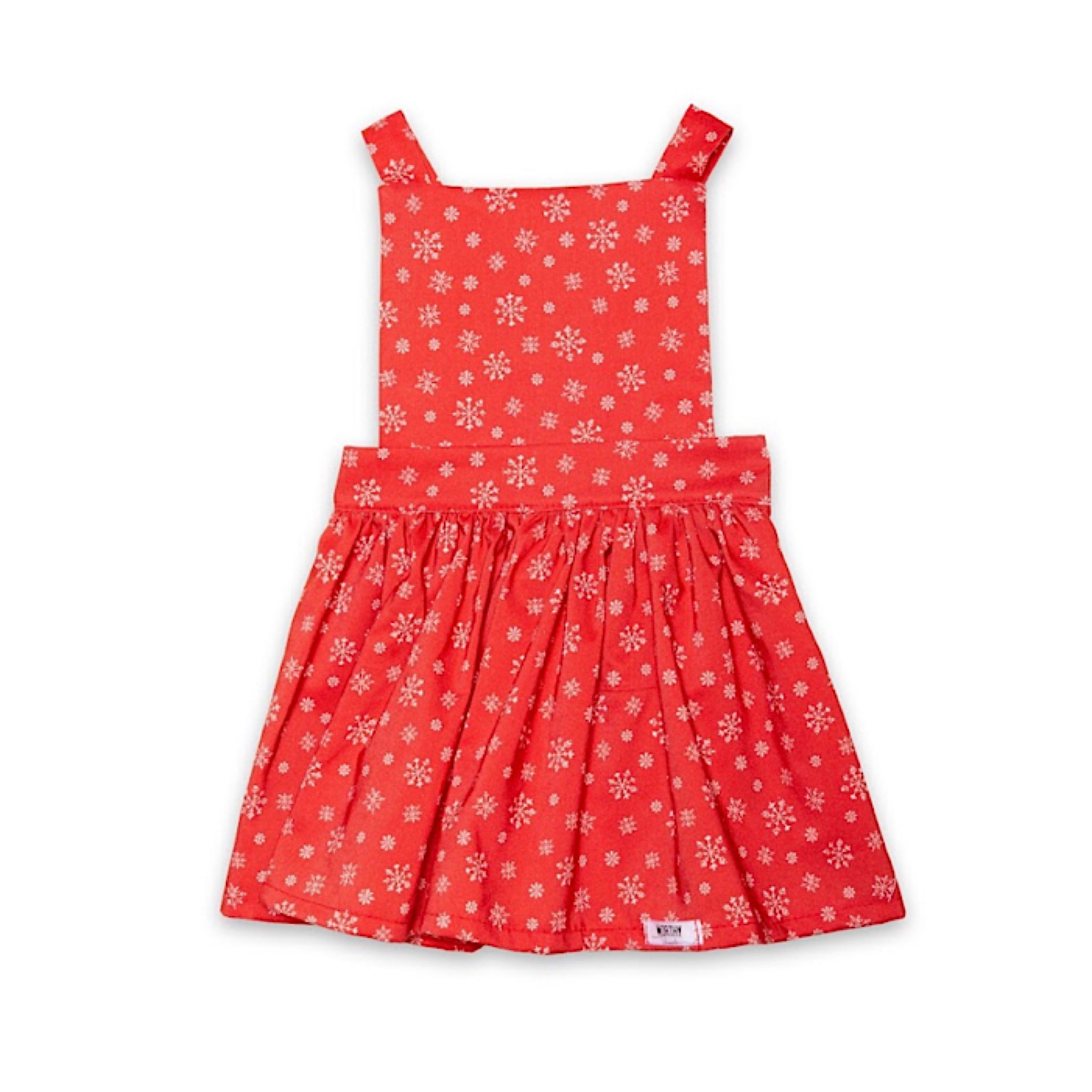 Christmas winter pinafore dress in red snow print