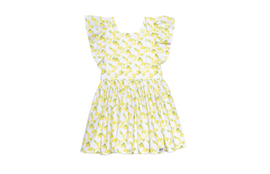 Vintage inspired ruffle sleeve dress in lemons print