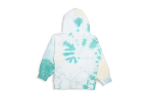 Kids tie dye hoodie in seaglass, back view