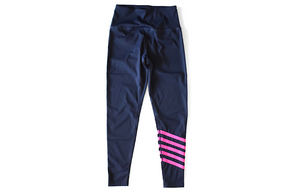 Adult navy leggings with magenta stripes